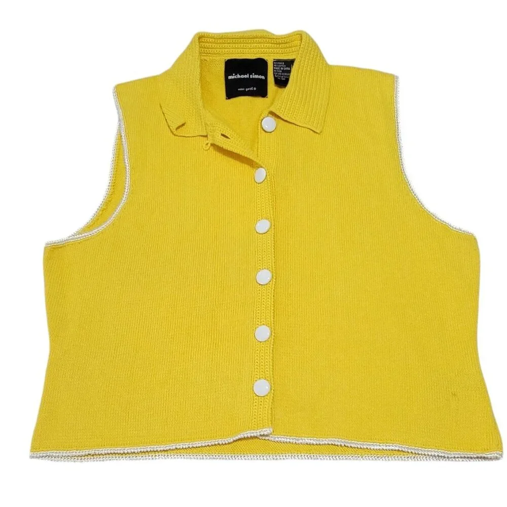 Michael Simon Womens Yellow Button Front Sweater Knit Vest Collared Size‎ L